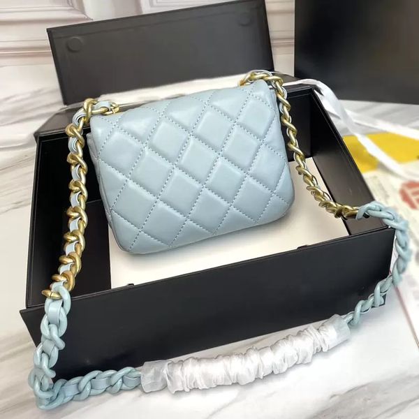 

22ss trendy square mini flap bag lambskin paint colorblock metal thick chain designer classic quilted plaid hardware shoulder bag french lux