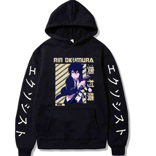 Anime Blue Exorcist Men/Women Rin Okumura Hoodie Moletom de Manga Longa G220713