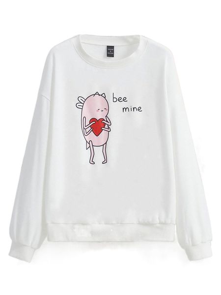 

x the beeings slogan & cartoon graphic drop shoulder sweatshirt r6gk#, Black