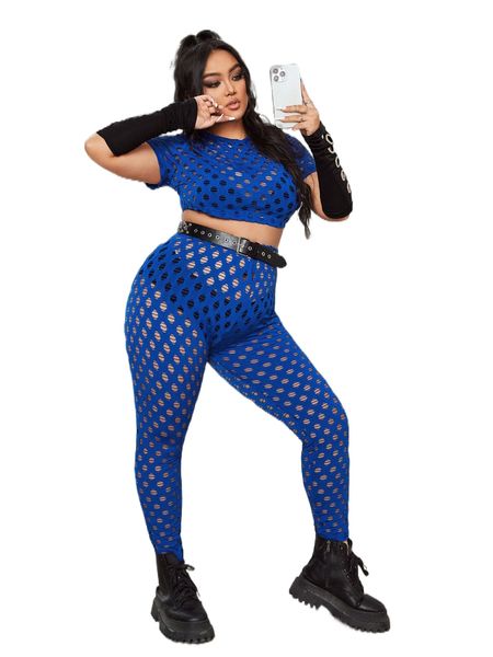 

plus cut out crop & leggings t4bf#, Black