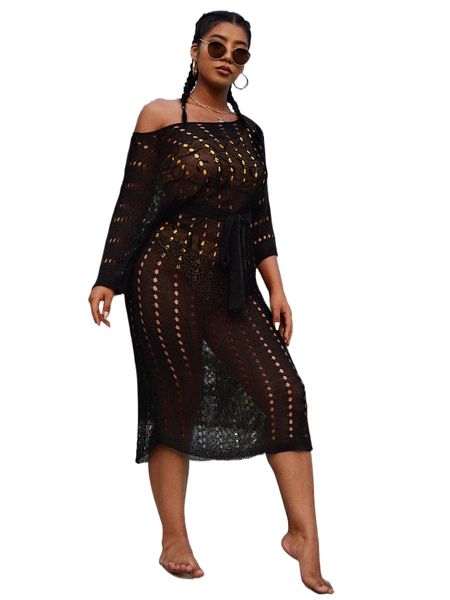 

plus hollow-out cover up p0uj#, Black