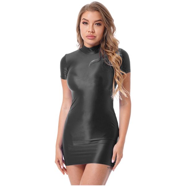 Costumi da donna costumi lycra abito sexy da festa da festa da donna da donna simulazione mini abiti abiti a manica corta abito bodycon