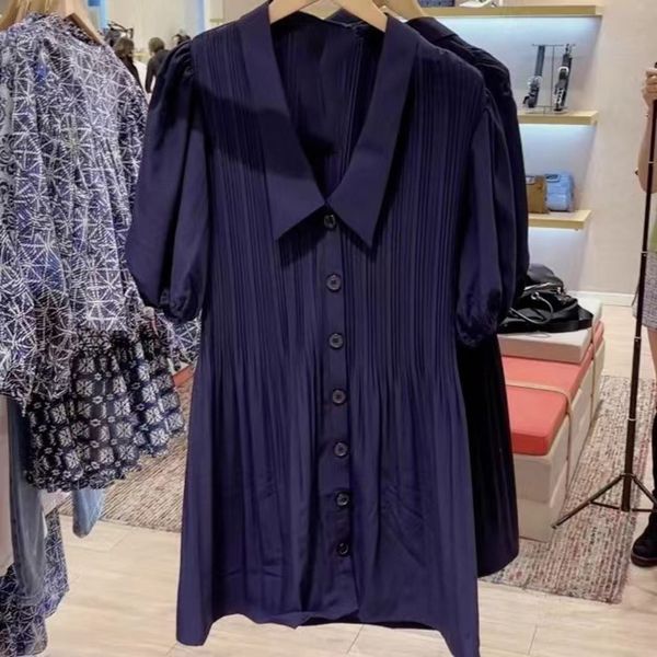 

casual dresses fadan / spring and summer french elegant style v-neck single breasted bubble sleeve short dress, Black;gray
