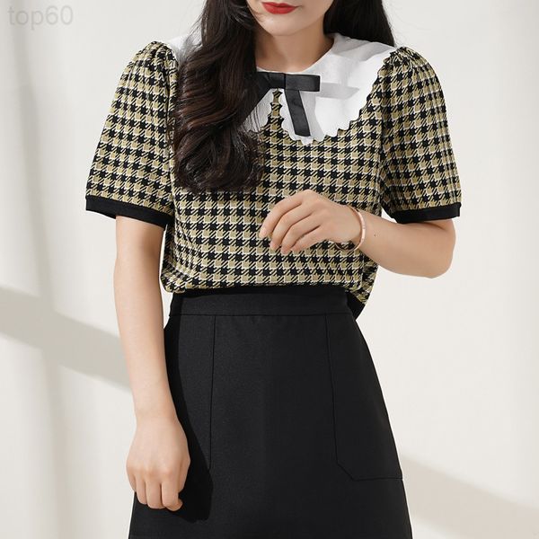 

women's sweaters designer []sweet short bubble sleeve sweater summer new baby collar bow women lkvm, White;black