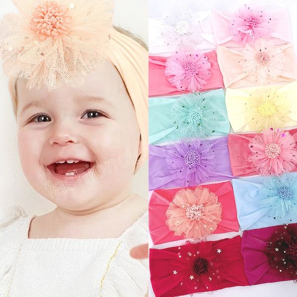 Baby meninas infantis renda flor faixa para a cabeça de nylon macio e elástico banda de cabelo infantil bandanas banda de cabeça princesa acessório 16 cores