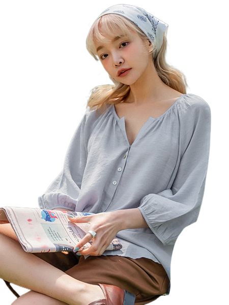 

dazy lantern sleeve solid blouse b1xu#, White