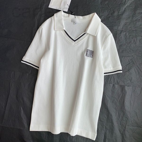 

women's t-shirt designer 2022 spring and summer new female lapel v short sleeve slim versatile t-shirt with star 9kdm, White