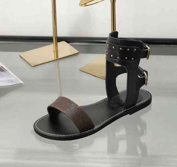

luxury sandals classic women's and girls flat casual shoes slippers roman rivet fashion print gezg bl5a, Black