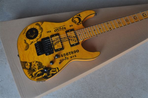 Gitarre, gelber Log-Aufdruck, schwarzes Zubehör, Ahorn-Griffbrett, Gitarre, eingefrorene Preisverkäufe, wenn das neue Geschäft eröffnet wird