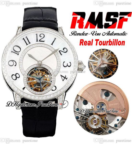 RMSF Rendez vous Real Tourbillon Automatic Ladies Watch Steel Beable Diamonds Bezel White Dial Marker