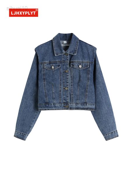 

spring autumn new short denim jacket women design pleated shoulder pad retro loose jacket female casual vest hong kong style l220725, Black;brown