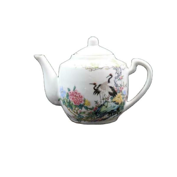 

chinese old porcelain pastel pastel crane flower bird pattern kung fu teapot, Silver