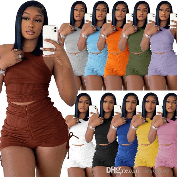 Womens Tow Posen -Hosenanzug Shorts Sets Tracksuits Designer Sommeroutfits Sexy Weste Shorts Plisebed Nray String Sportswear