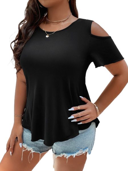 

plus cold shoulder tee g1wi#, Black