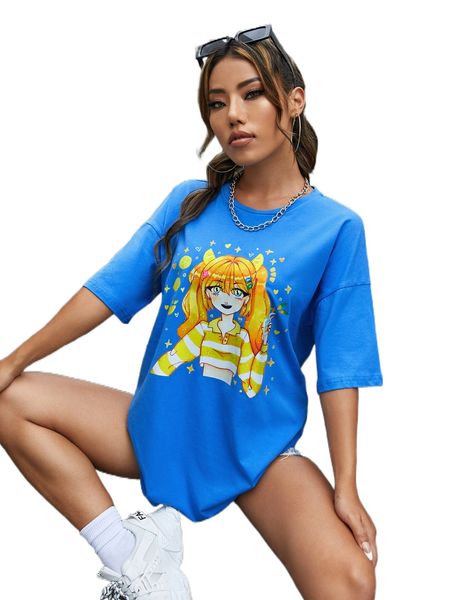 

x sweet sailor sketches figure graphic drop shoulder tee 79vu#, White