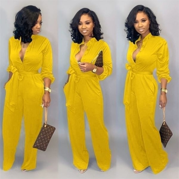 

elegant loose jumpsuit women romper casual bandage wide leg playsuits solid long sleeve oversized women clothing y200422, Black;white