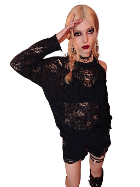 

romwe dark academia solid cut out sweater f3ni#, White;black