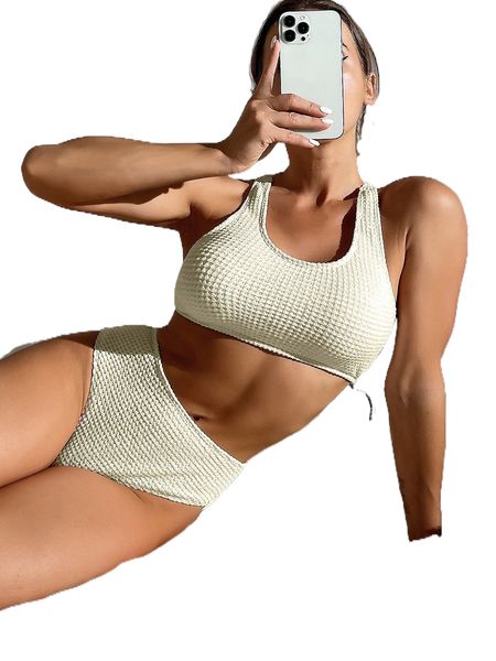 

cross back high waisted bikini swimsuit f4so#, White;black