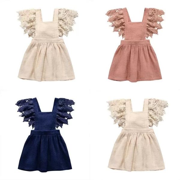 

baby girls lace fly sleeve dress ins children princess dresses summer fashion boutique kids clothing colors, Red;yellow