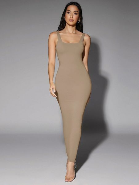 

club solid scoop neck tank dress e5pn#, Black;gray