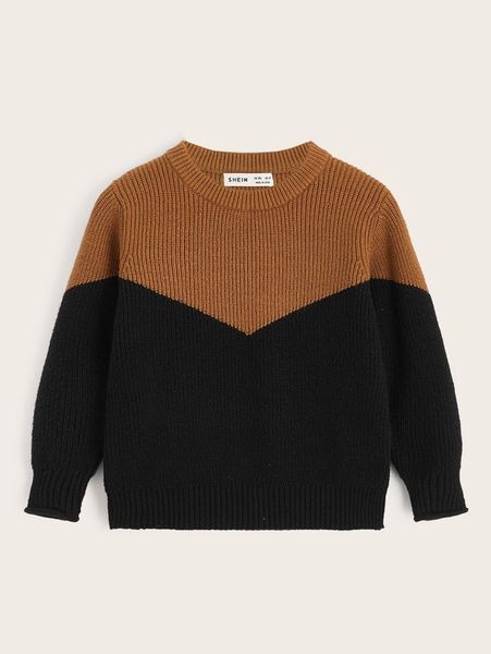 

toddler boys two tone round neck sweater she01, Blue