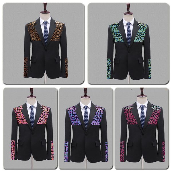 

bar nightclub male singer glitter sequins suit blazers stage costume gold purple pink sequined suit jacket single button slim banquet tuxedo, White;black