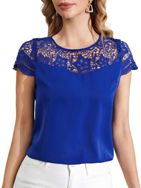 

solid guipure lace blouse a93k#, White