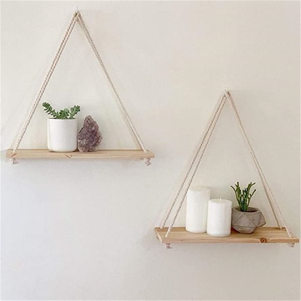 Premium Wood Swing pendurou as prateleiras flutuantes montadas na parede de corda Planta vaso de flores em decoração externa interna Design simples 220813