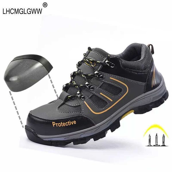 

wilderness survival safety shoes steel toe steel mid-plate anti-slip anti-smashing breathable work men work boots, Black