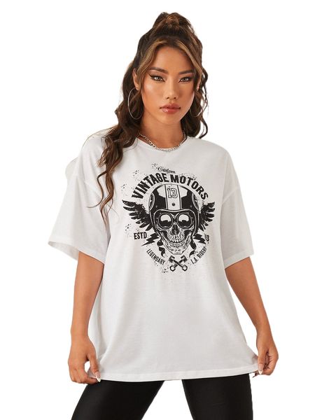 

x vecster skull & letter graphic drop shoulder tee 40wx#, White