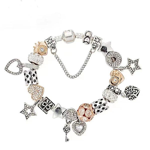 Perlen-Handkette, Bettelarmband, Stern-Charms, Perlen, passend für Pandora-925-Silber-Armbänder, Schlüssel-Pandant, DIY-Zubehör, Schmuck