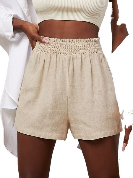 

solid paperbag waist shorts 93v7#, White;black