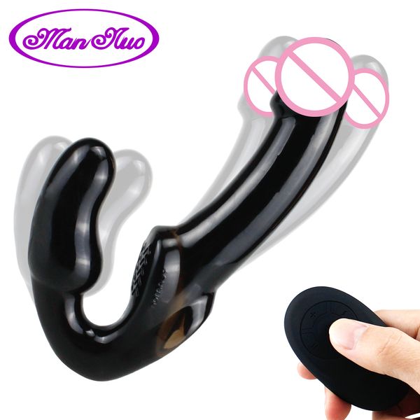 Vibrierender trägerloser Strap-on-Dildo-Vibrator, Butt-Plug, männlicher Prostata-Massagegerät, Vibratoren, sexy Spielzeug für Frauen, Lesben, Homosexuelles Spielzeug