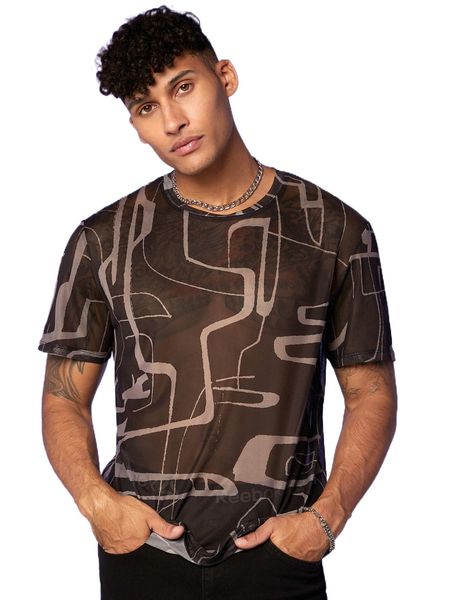 

men graphic print mesh tee c8t2#, White;black