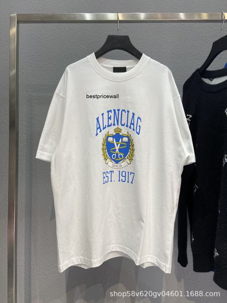 

balencaigass men's t-shirts high version b family 1917 pattern print short sleeve paris scissors wheat double bb tide brand t-shirt hig, White;black