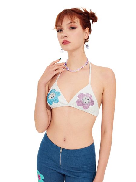 

mod floral rhinestone cami f7n8#, White