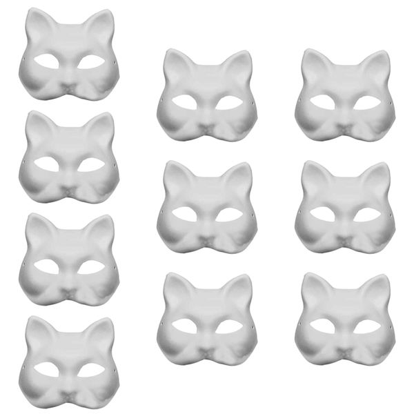 Máscaras de festa 10pcs diy pintable leves duracy cosplay suporte de máscaras gato face 220826