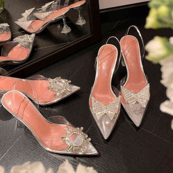 

designer women's shoes boots net red butterfly sun flower water drill thin heel transparent baotou sandals nvxia korean fairy high heel, Black