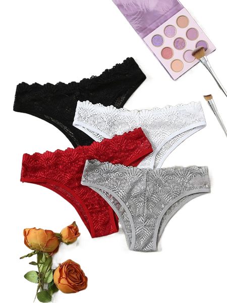 

4pack floral lace panty x5xx#, Black;red