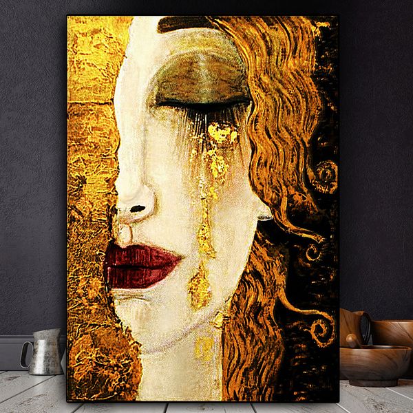 Classico Artista Gustav Klimt Lacrima Pittura A Olio Astratta Poster E Stampe Quadros Immagine di Arte Della Parete Per Soggiorno Decor Cuadros