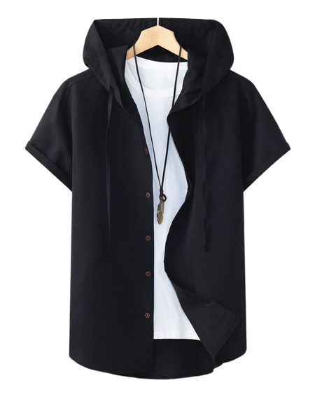 

men drawstring hooded shirt without tee f1cl#, White;black