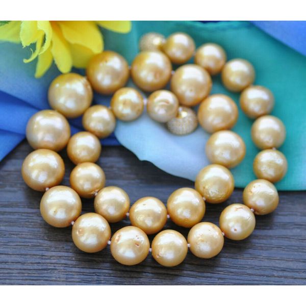 

large 17&quot 12-16mm golden round edison keshi pearl necklace, Silver
