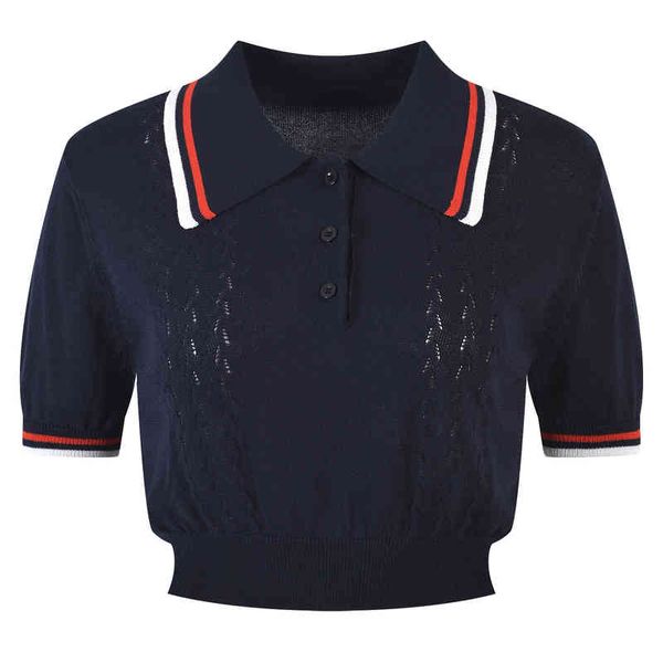 

women's sweaters college style lapel short sleeve pullover sweater summer slim fit polo hollow oe89, White;black