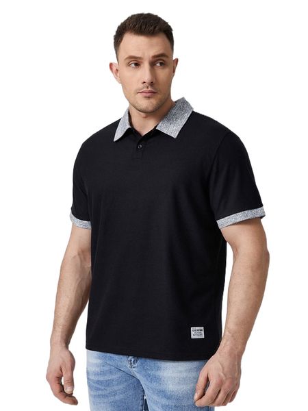 

extended sizes men contrast collar patch detail polo shirt t3iq#, White;black