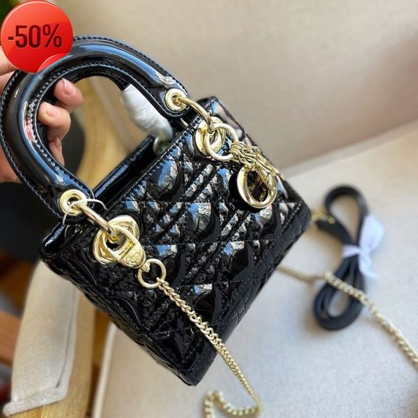 

designer bags diana leather sequin women's high-end lamb bright patent lingge one shoulder portable msenger tote purses ladies handbags