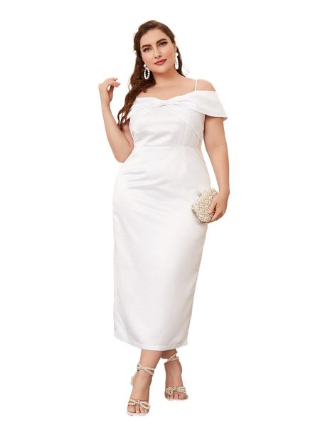 

plus 1pc cold shoulder split dress x0lc#, Black