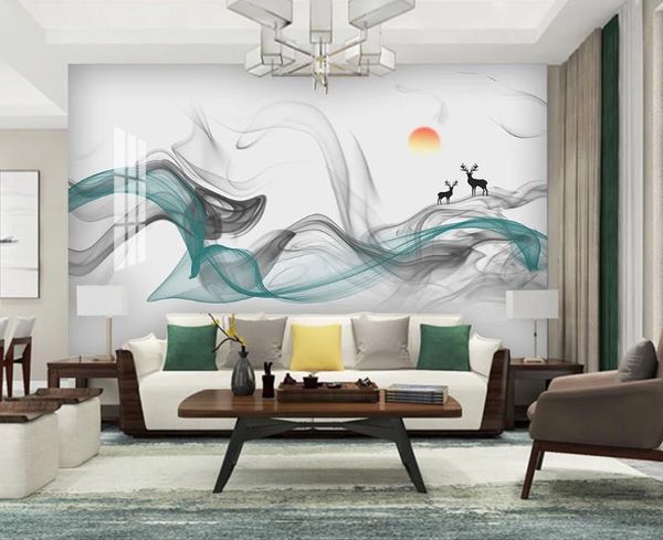 Adesivos personalizados MURAUX MURAL PAPEL DE PAPEL DE Parede Quarto de estilo chinês Pintura decorativa de parede de fundo chinês