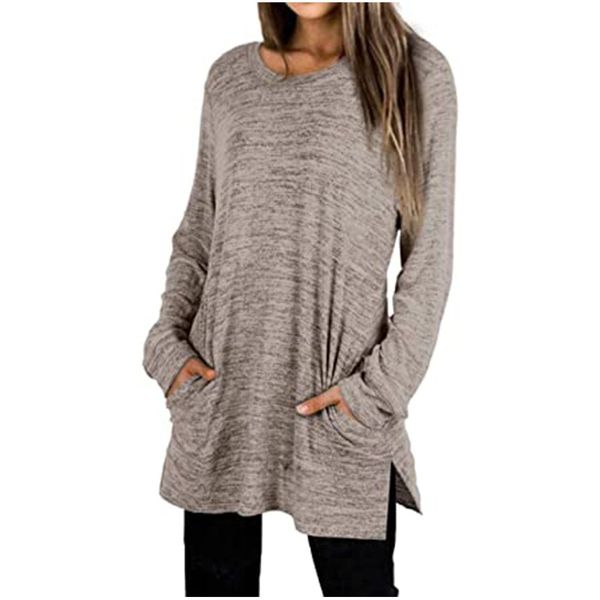 

round neck long sleeve pocket loose medium length hoodies sweater, Black