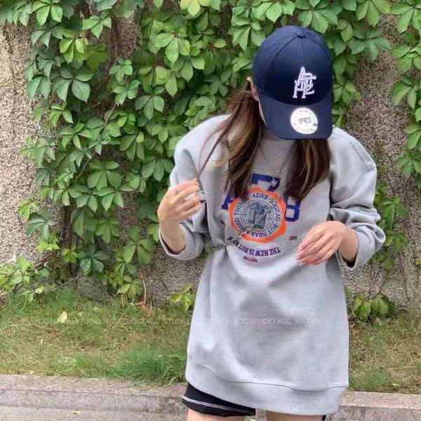 

women's hoodies & sweatshirts designer korean ae autumn new style college architectural embroidery printing round neck pullover long sl, Black