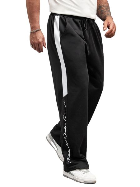 

extended sizes men letter graphic contrast side seam sweatpants k0ol#, Black